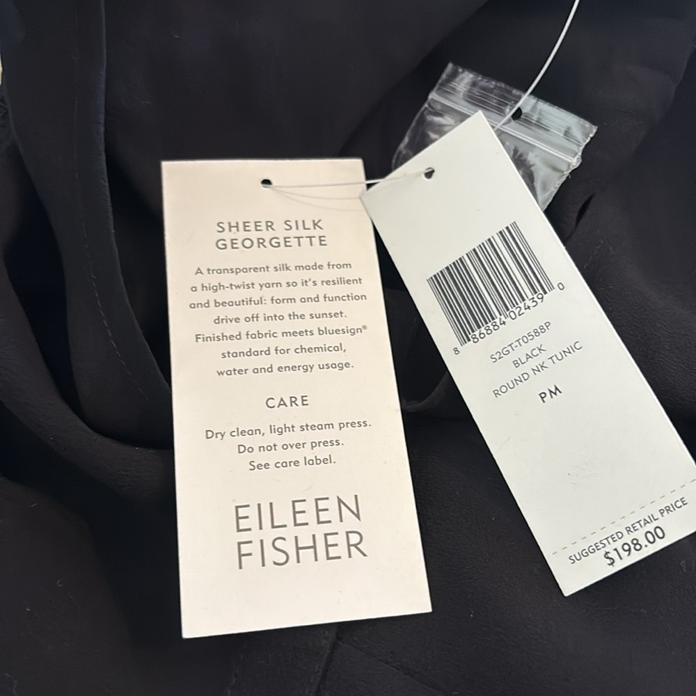 Eileen Fisher Black Silk Georgette Round Neck Tunic - Picture 3 of 4